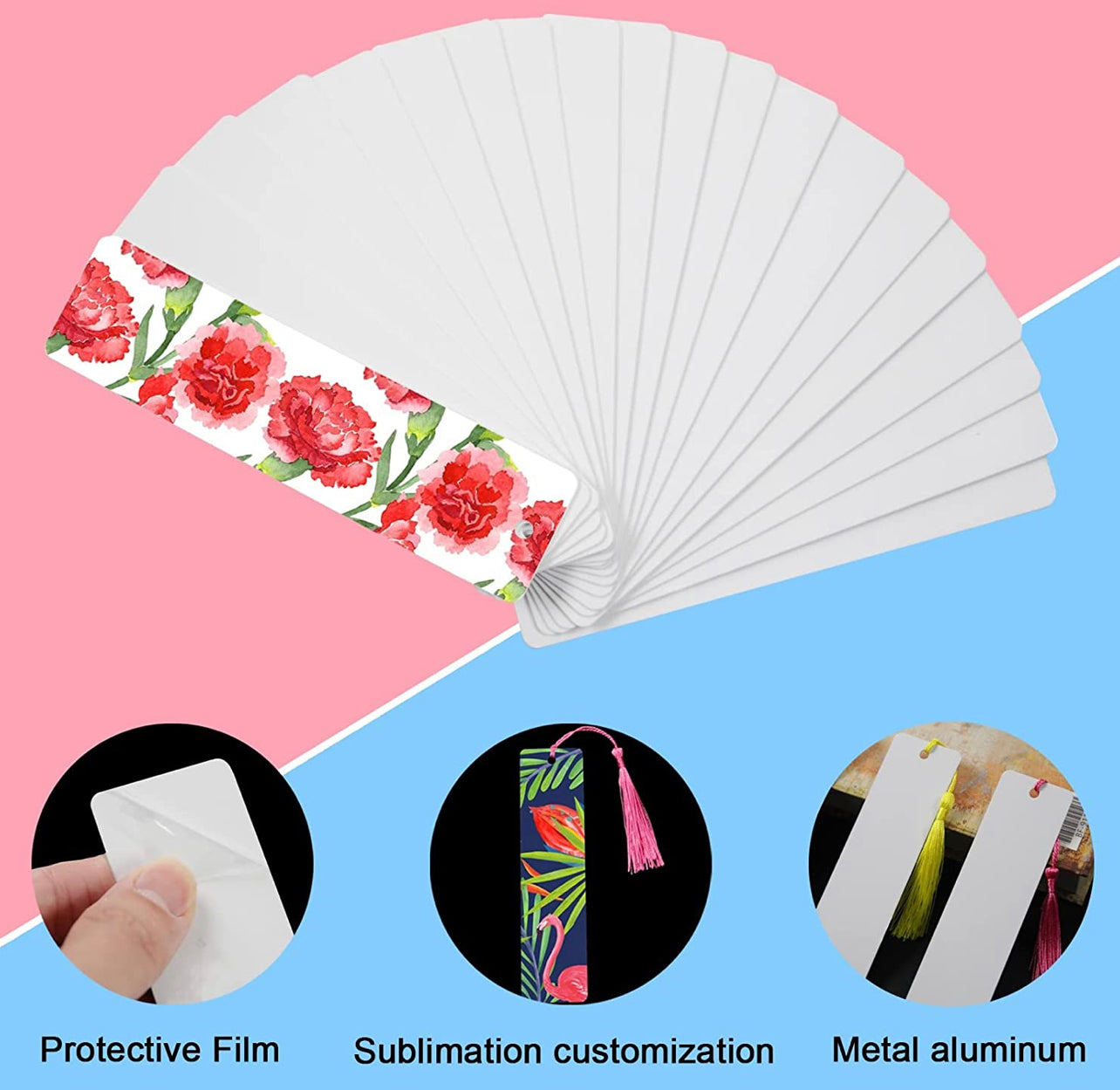 Sublimation Bookmarks,30 Pcs Sublimation Bookmark Blank Bulk  Double Sided Printing Felt Bookmark for Heat Transfer with Hole & 30 Pcs  Colorful Tassel for Crafts,Book Decoration,Wedding & Birthday Gift : Office  Products