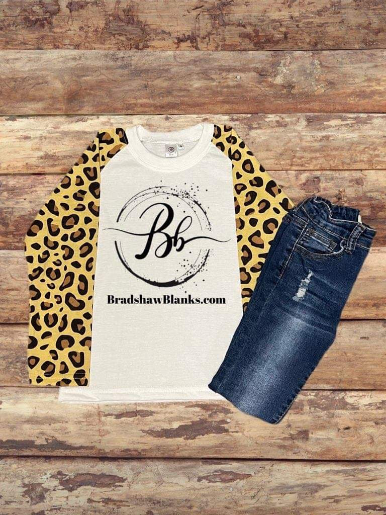 Raglan Digital Mockup Leopard Sleeves White Body Bradshaw Blanks